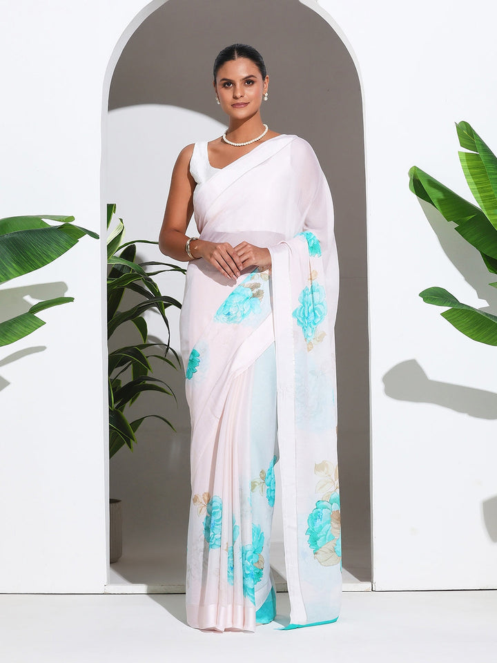Floral Printed Crepe Saree
