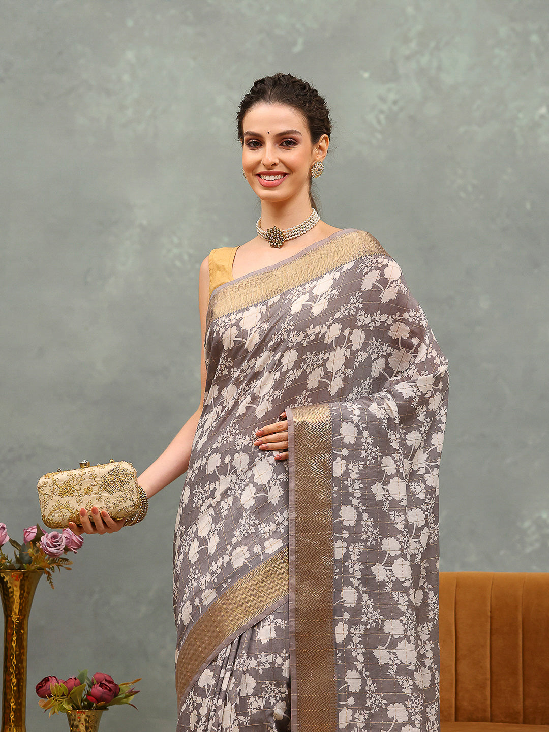 Floral Printed Art Silk Saree
