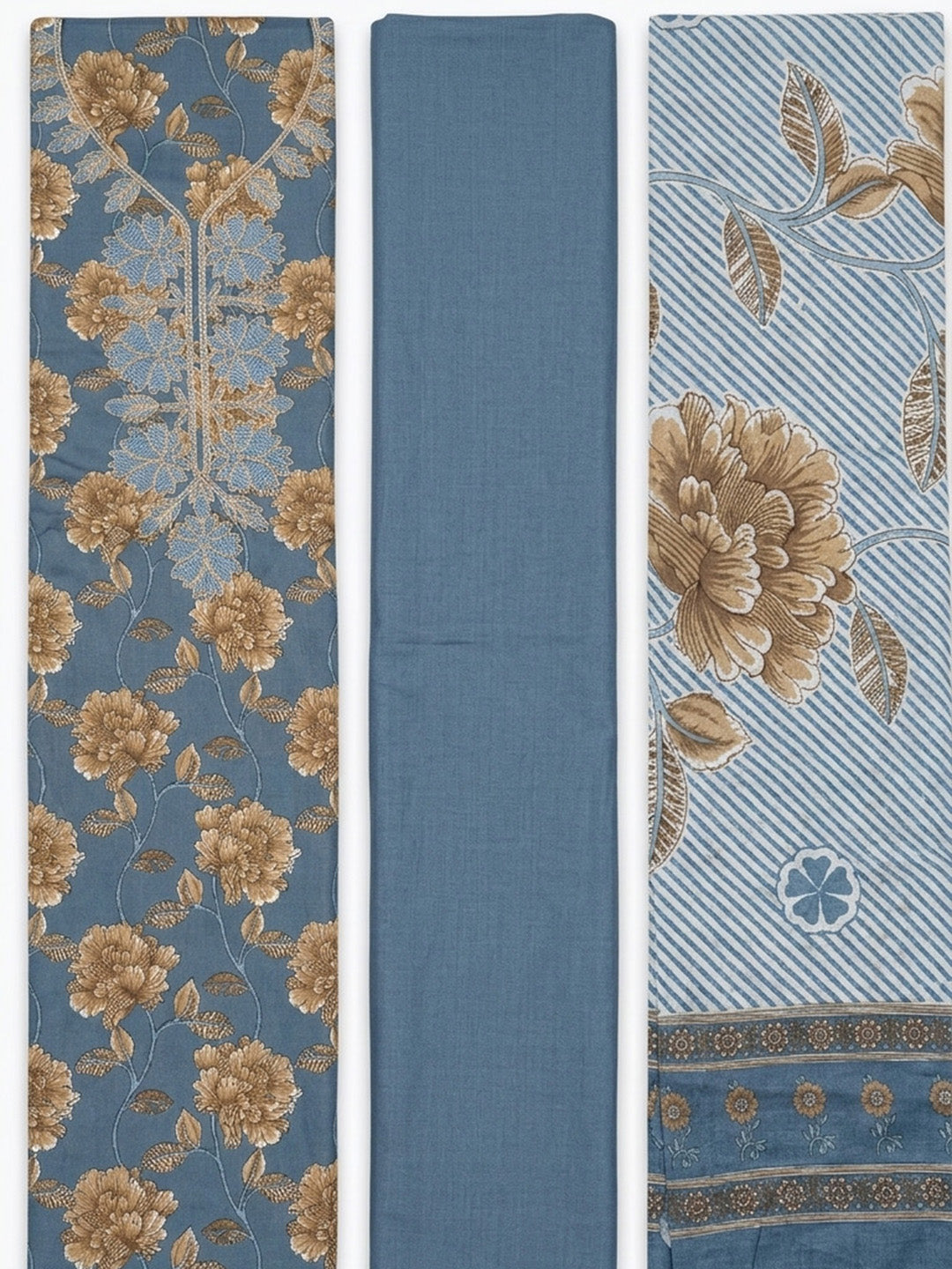 Embroidered Cotton Blend Unstitched Suit With Pant &amp; Dupatta