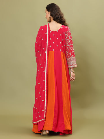 Embroidered Sequin Georgette Anarkali With Pants & Dupatta