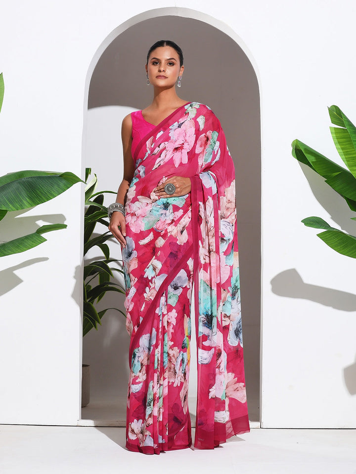 Floral Printed Georgette Saree