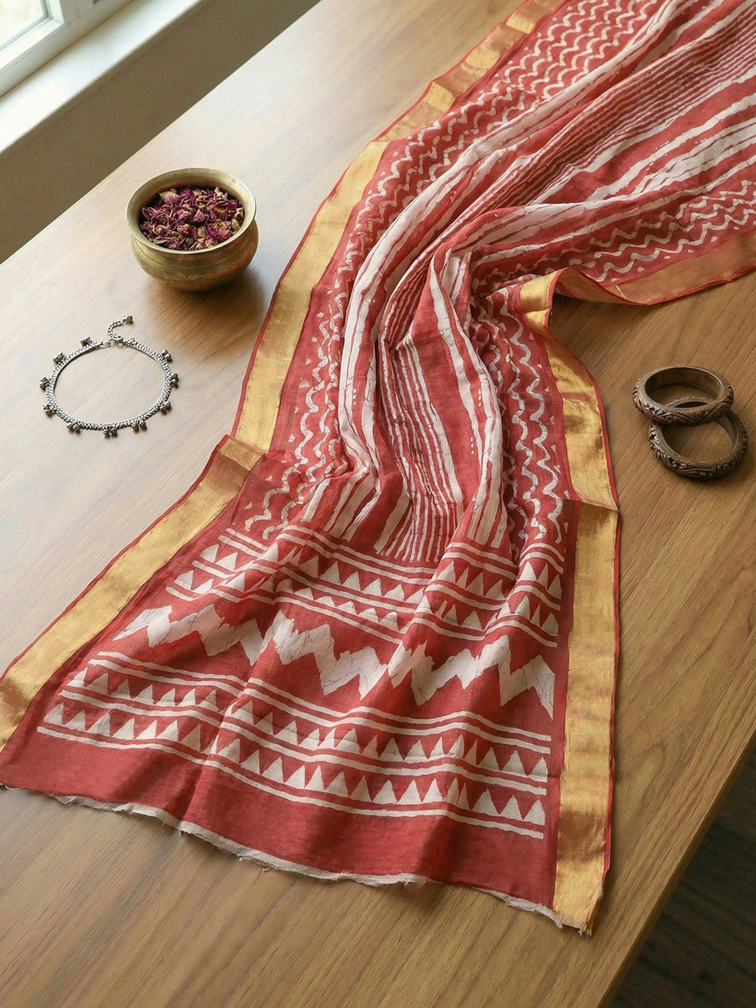 Printed Cotton Blend Unstitched Suit With Pant &amp; Dupatta
