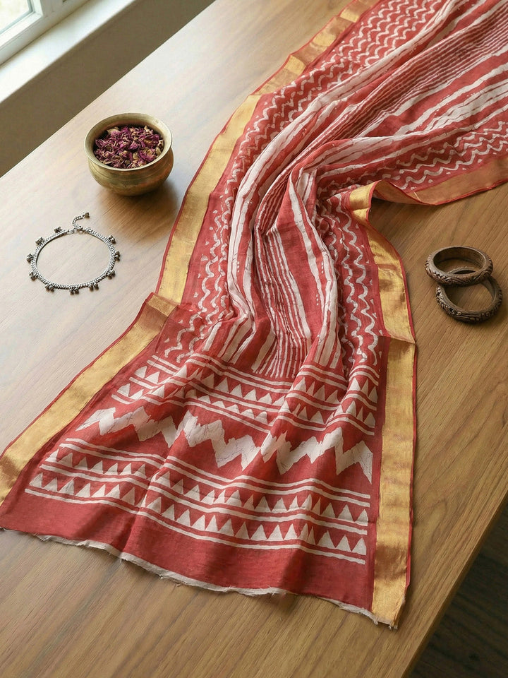 Printed Cotton Blend Unstitched Suit With Pant &amp; Dupatta