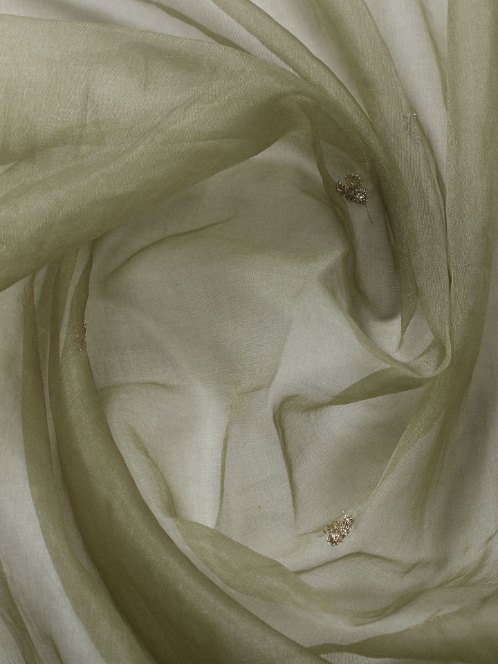 Embroidered Chanderi Unstitched Suit With Pant &amp; Dupatta