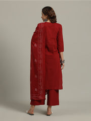 Threads Embroidery Cotton Blend Kurta With Pants