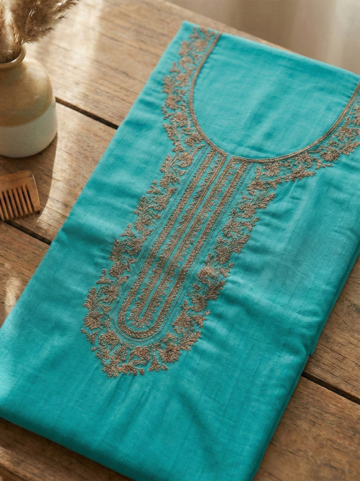 Embroidered Cotton Blend Unstitched Suit With Pant &amp; Dupatta