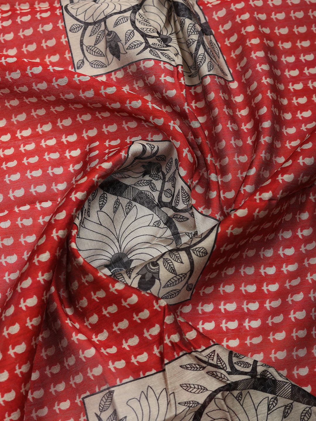 Printed Chanderi Unstitched Suit With Pant &amp; Dupatta