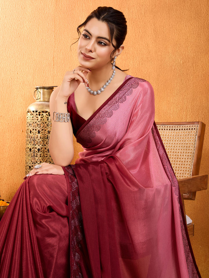 Embroidered Shaded Chinnon Saree
