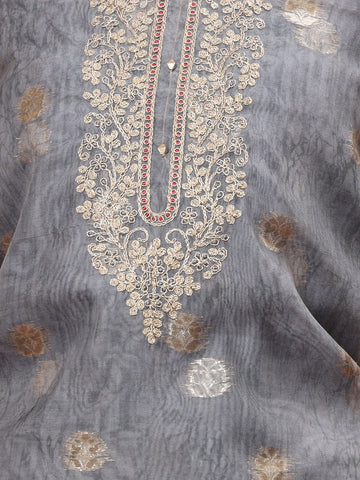 Neck Embroidered Chanderi Unstitched Suit Piece With Dupatta