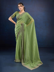 Stone Embroidery Chinon Saree