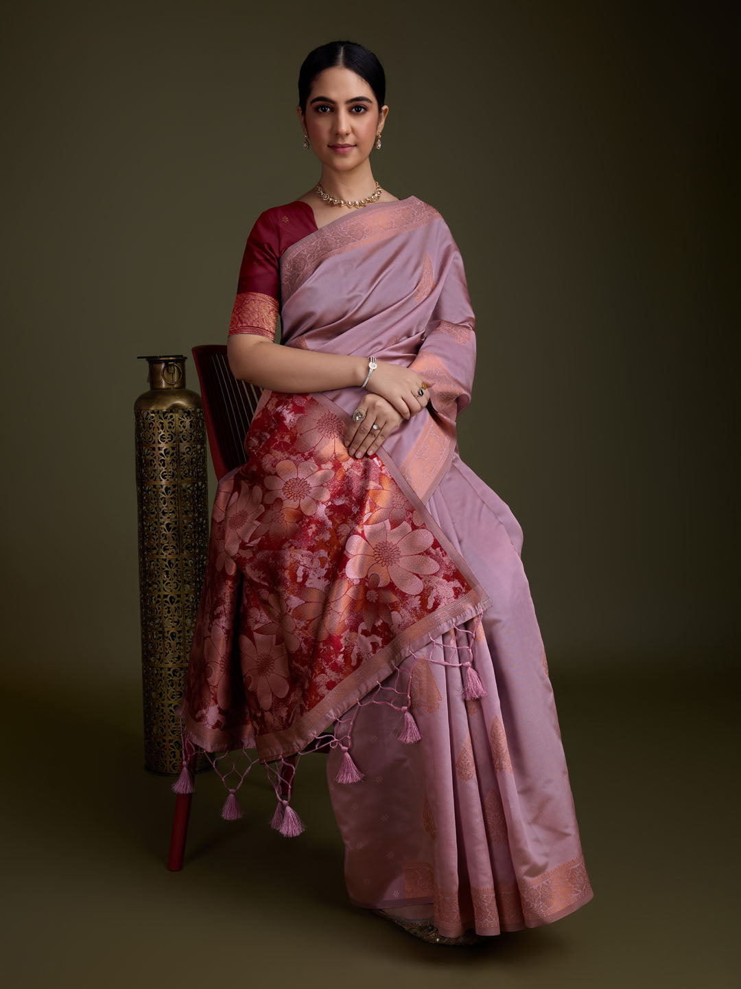 Zari Border Booti Art Silk Woven Saree