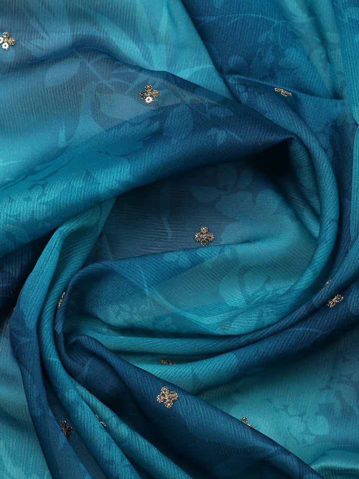 Embroidered Art Silk Unstitched Suit With Pant &amp; Dupatta