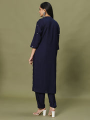 Resham Embroidery Cotton Blend Kurti With Pants