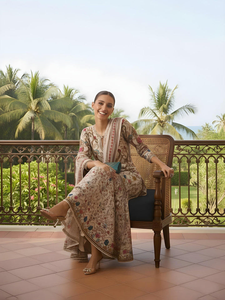 Printed Muslin Kurta With Gharara &amp; Dupatta