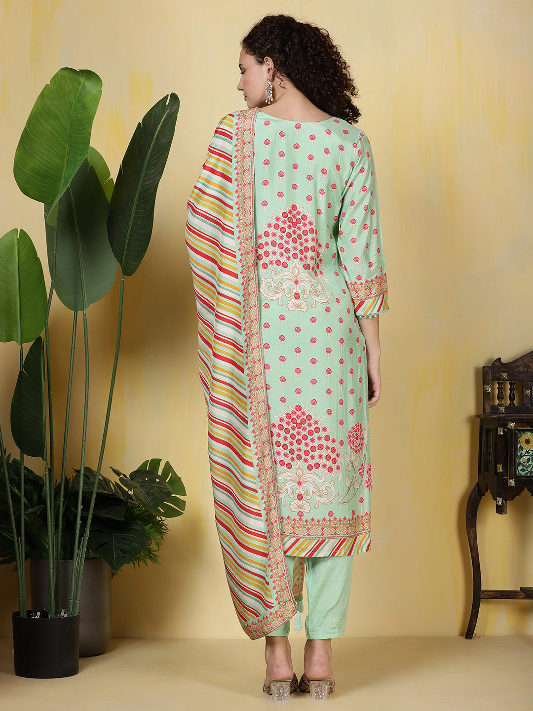 Printed Muslin Kurta With Pants & Dupatta