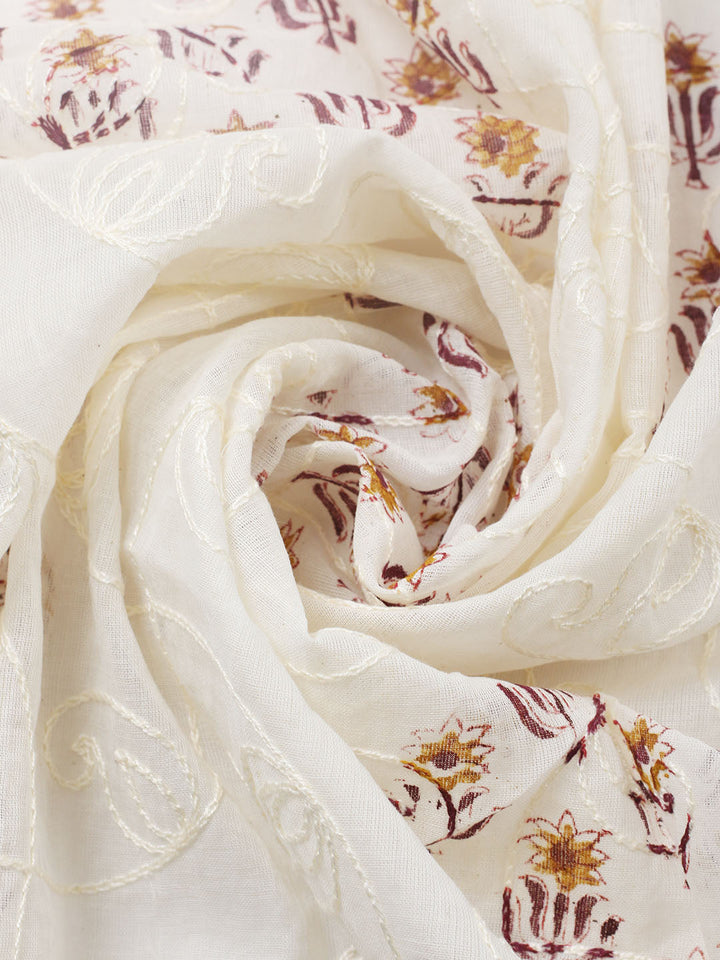 Printed Cotton Blend Unstitched Suit With Pant &amp; Dupatta