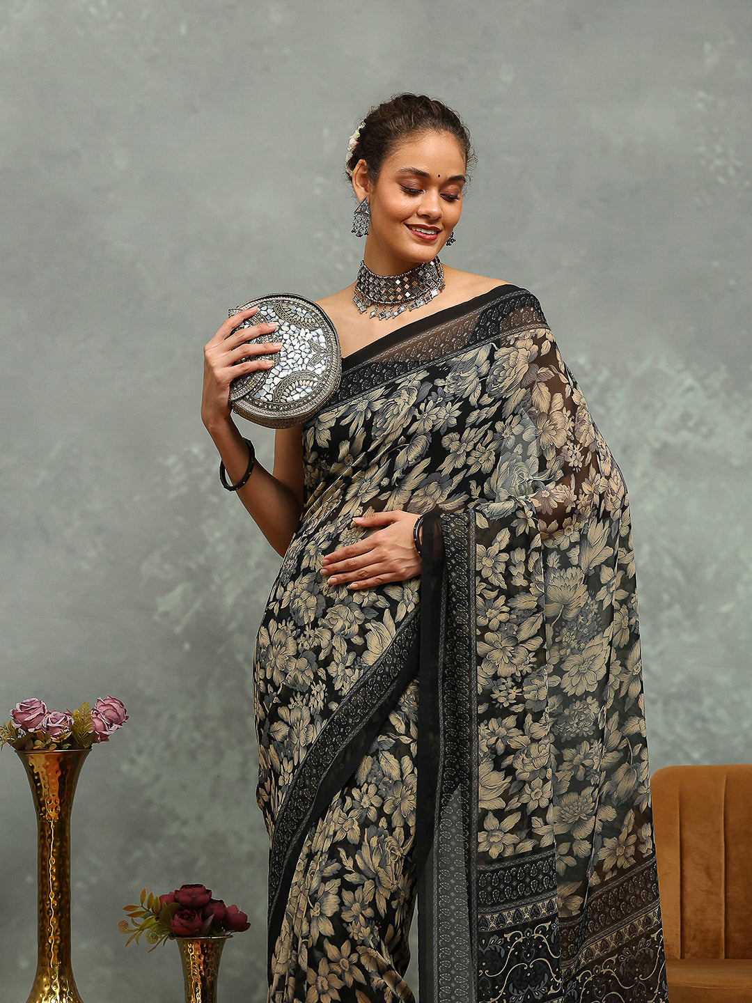 Floral Printed Georgette Saree