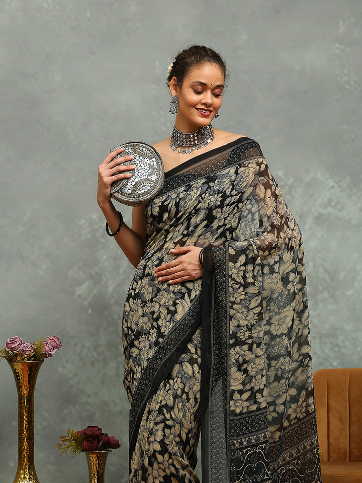 Floral Printed Georgette Saree