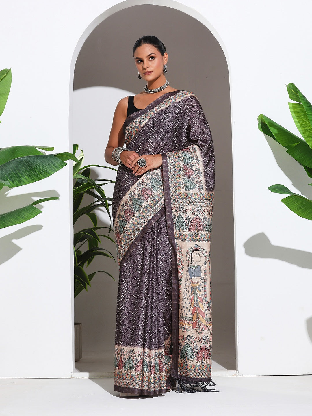 Printed Tussar Silk Saree