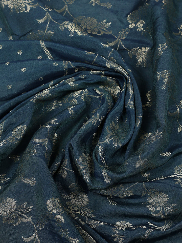 Embroidered Chanderi Unstitched Suit With Pant &amp; Dupatta