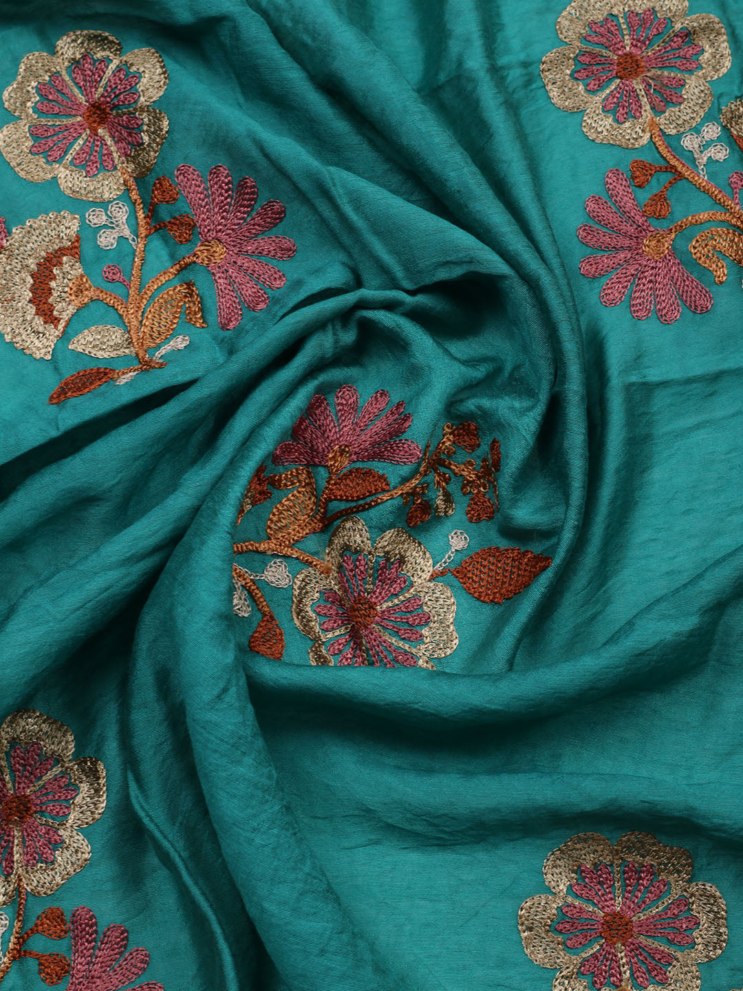 Embroidered Cotton Blend Unstitched Suit With Pant &amp; Dupatta