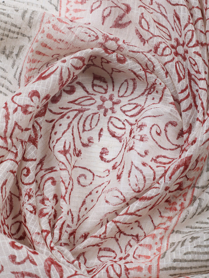 Printed Cotton Blend Unstitched Suit With Pant &amp; Dupatta