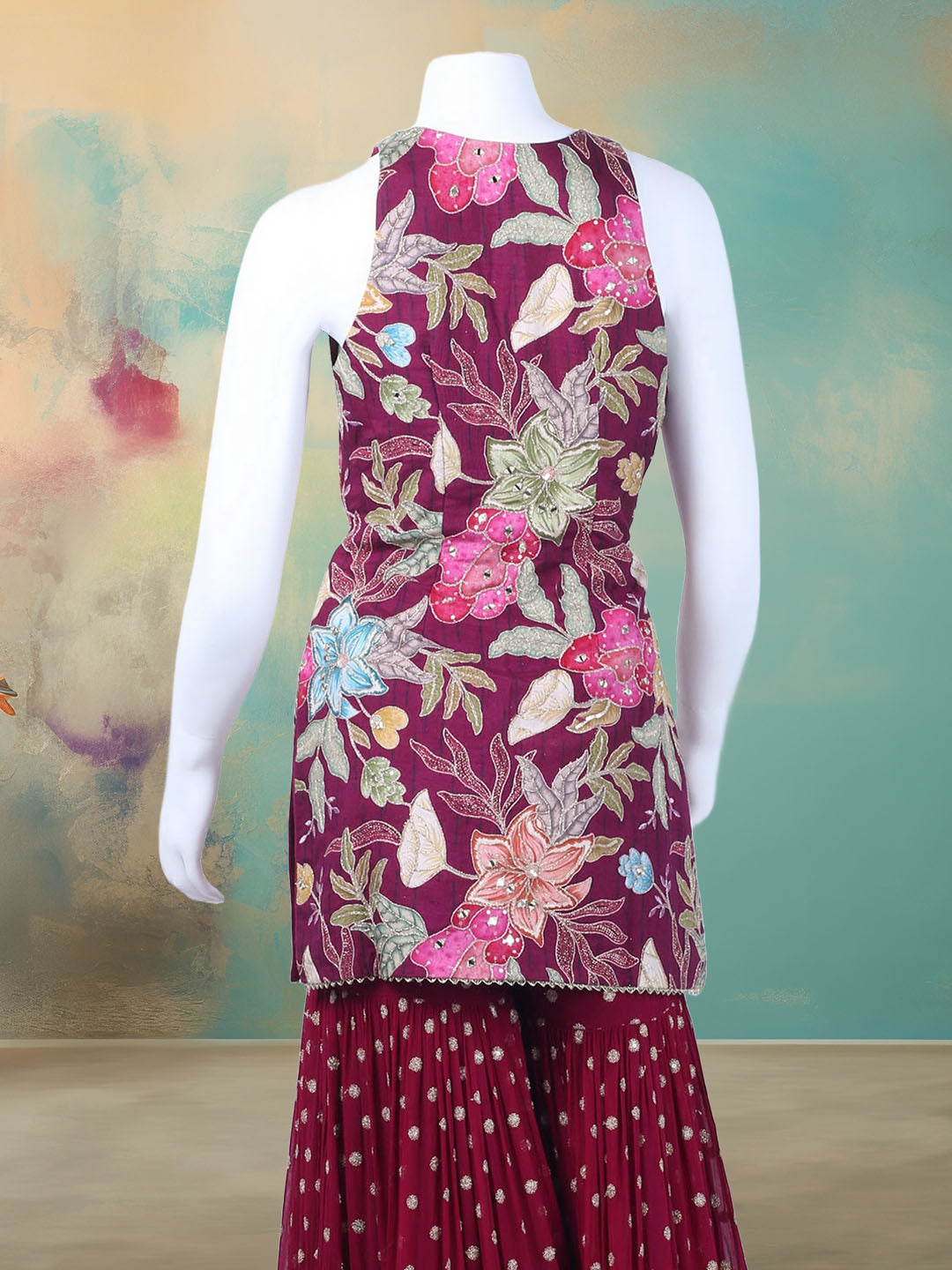 Embroidered Georgette Kurta With Garara &amp; Dupatta