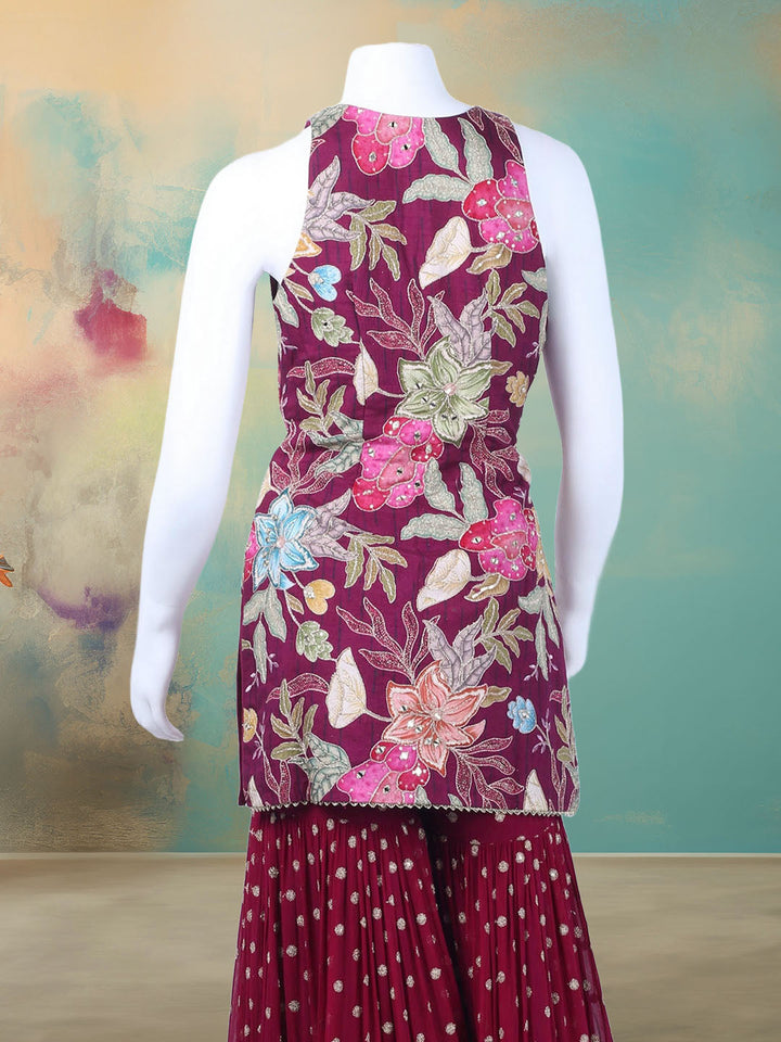 Embroidered Georgette Kurta With Garara &amp; Dupatta