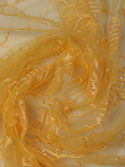 Embroidered Chanderi Mustard Unstitched Suit With Pant & Dupatta