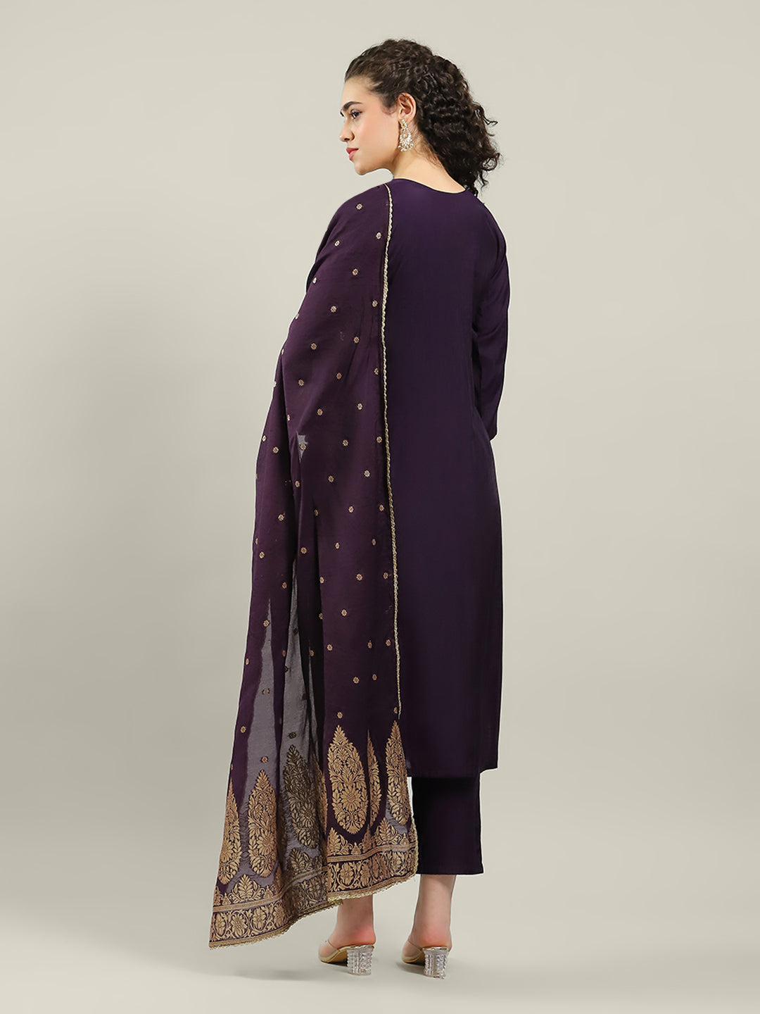Embroidered Cotton Blend Kurta With Pants & Dupatta