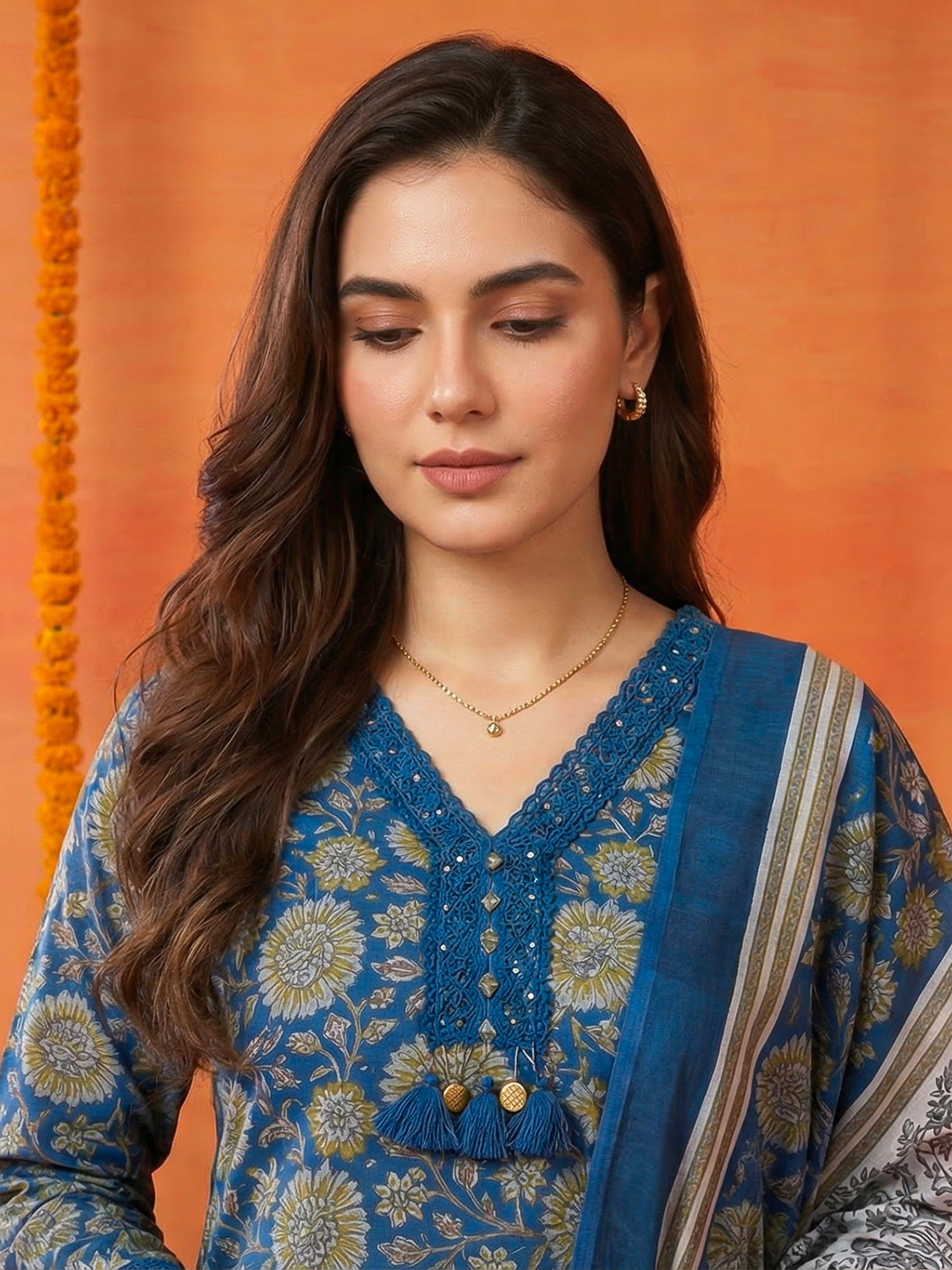 Printed Cotton Blend Kurta With Pant &amp; Dupatta