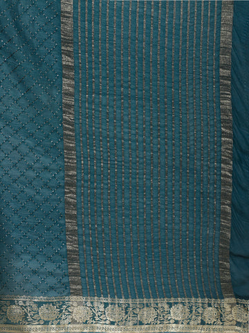 Resham Sequin Embroidery Crepe Saree