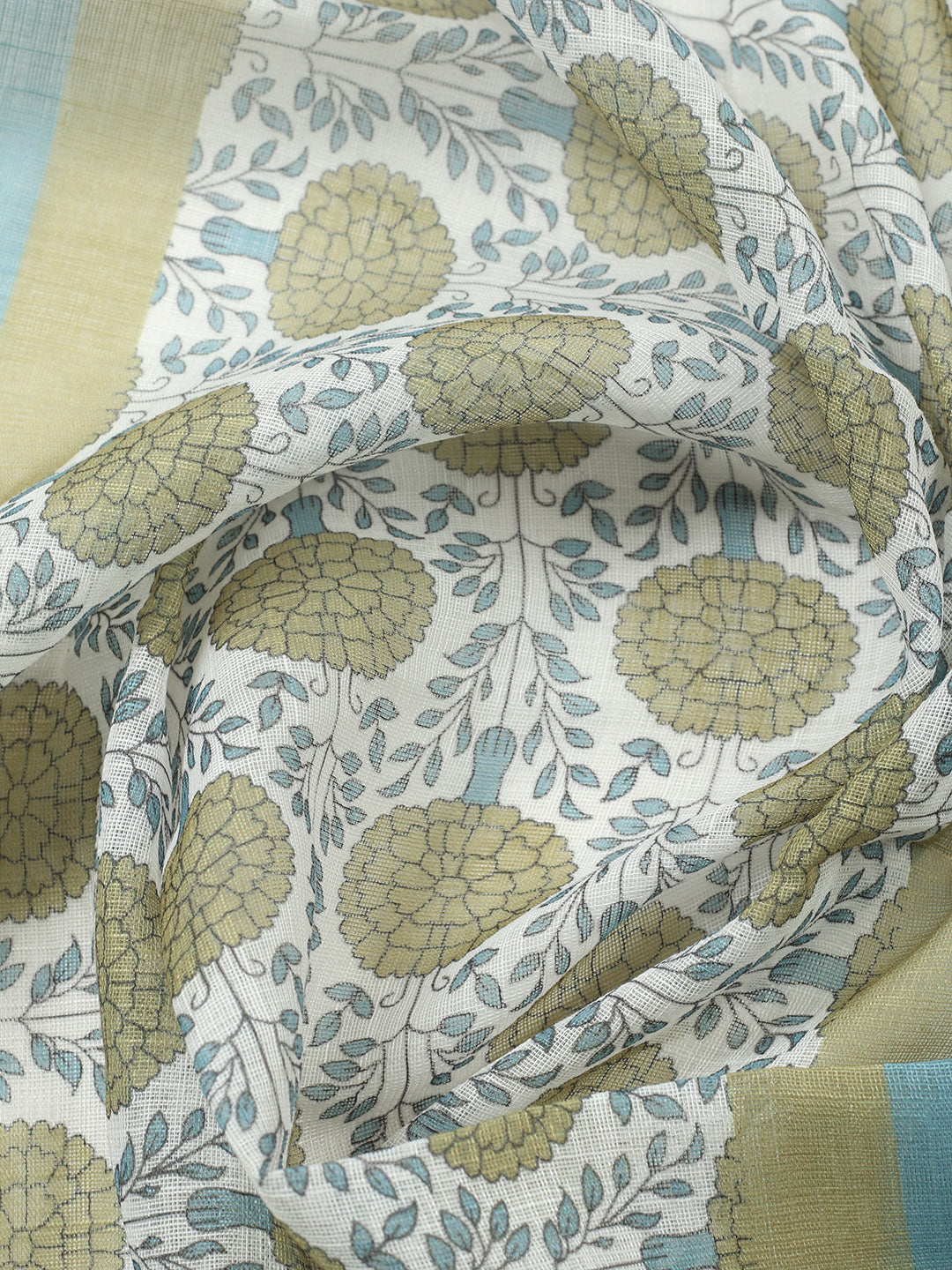 Printed Linen Blend Unstitched Suit With Pant &amp; Dupatta