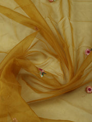 Embroidered Chanderi Mustard Unstitched Suit With Pant & Dupatta