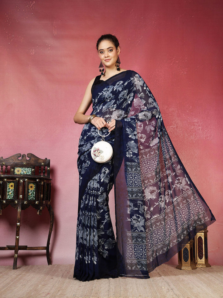 Floral Printed Georgette Saree