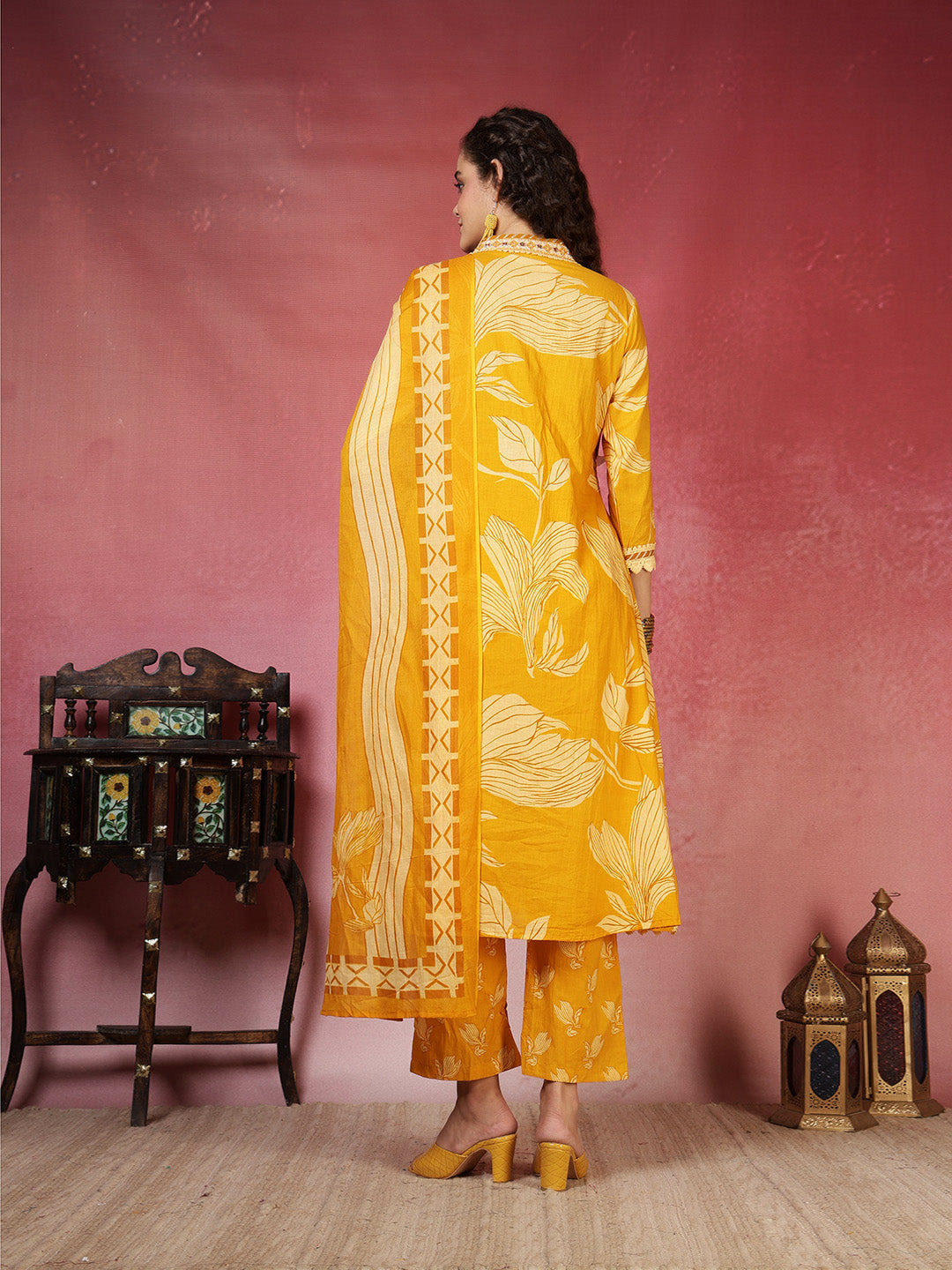 Printed Cotton Blend Kurta With Pant &amp; Dupatta
