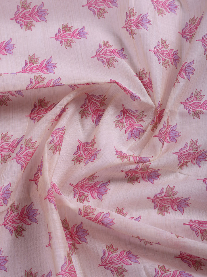 Printed, Chanderi Unstitched Suit With Pant &amp; Dupatta