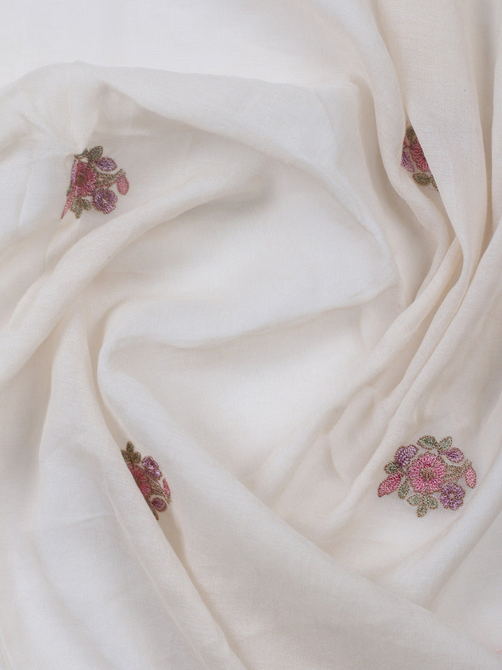 Embroidered Chanderi Unstitched Suit With Pant &amp; Dupatta