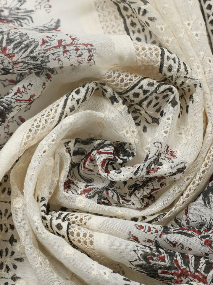 Embroidered Cotton Blend Unstitched Suit With Pant &amp; Dupatta