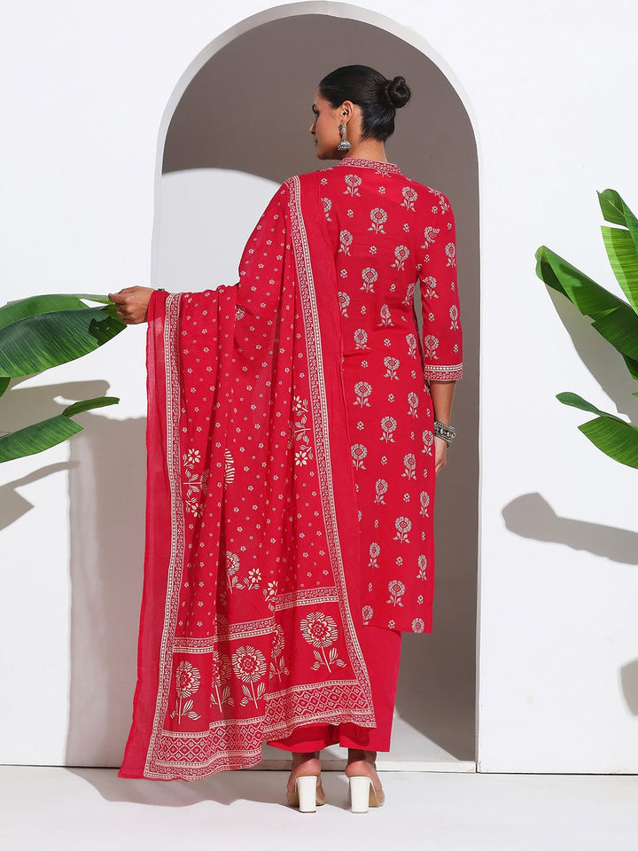 Printed Cotton Blend Kurta With Pant &amp; Dupatta