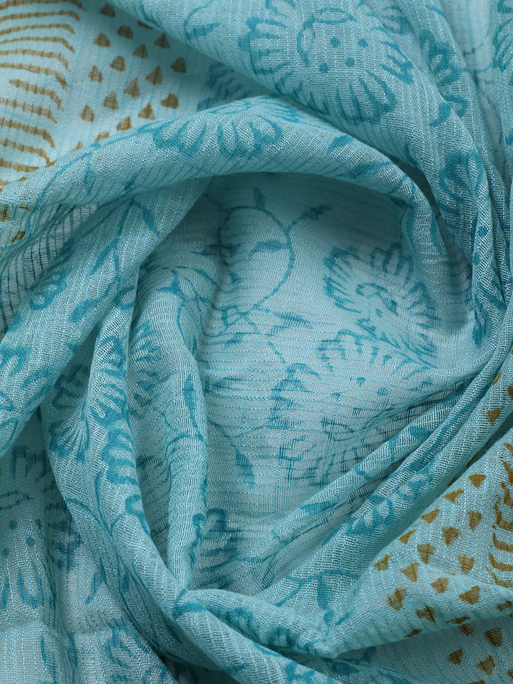 Printed Cotton Blend Unstitched Suit With Pant &amp; Dupatta