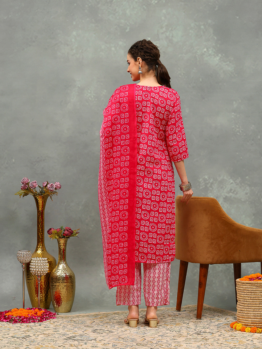 Printed Cotton Blend Kurta With Pants & Dupatta