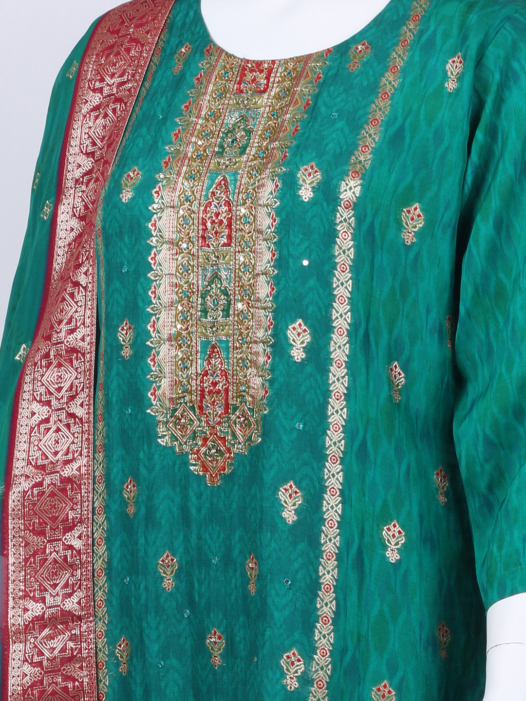 Bandhani Printed Organza Kurta With Pants & Dupatta