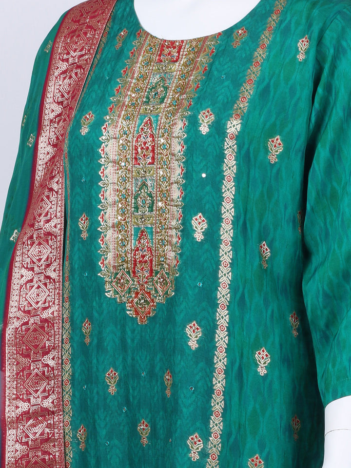 Bandhani Printed Organza Kurta With Pants &amp; Dupatta