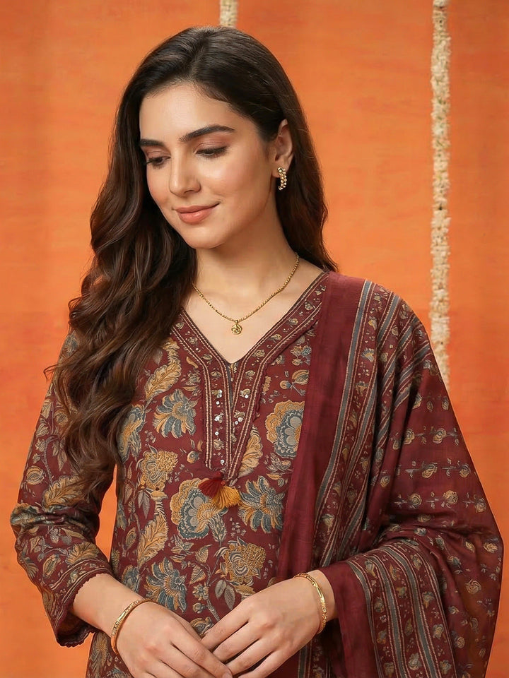 Printed Cotton Blend Kurta With Pant &amp; Dupatta
