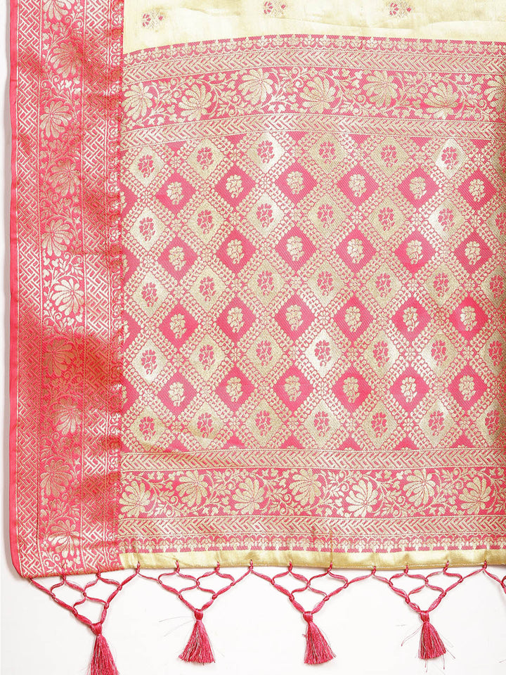 Plain Zari Border Banarasi Woven Saree