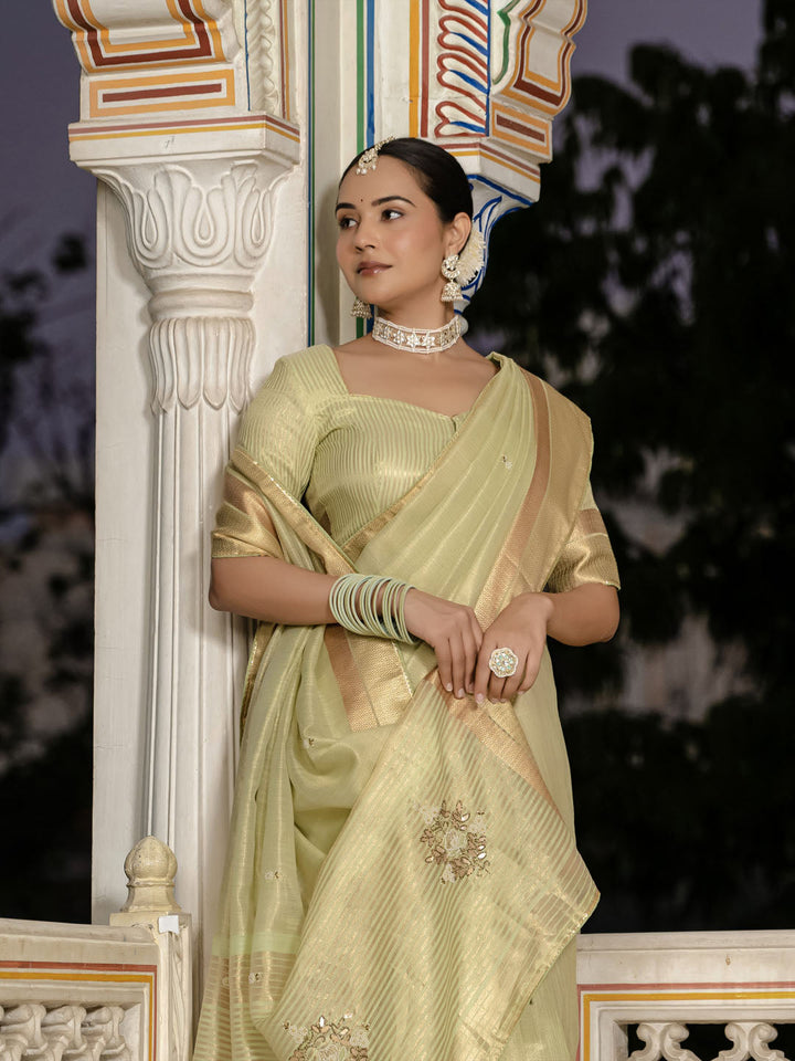 Embroidered Linen Blend Saree