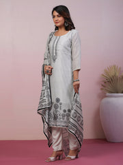 Neck Embroidery Art Tussar Kurta With Pants & Dupatta