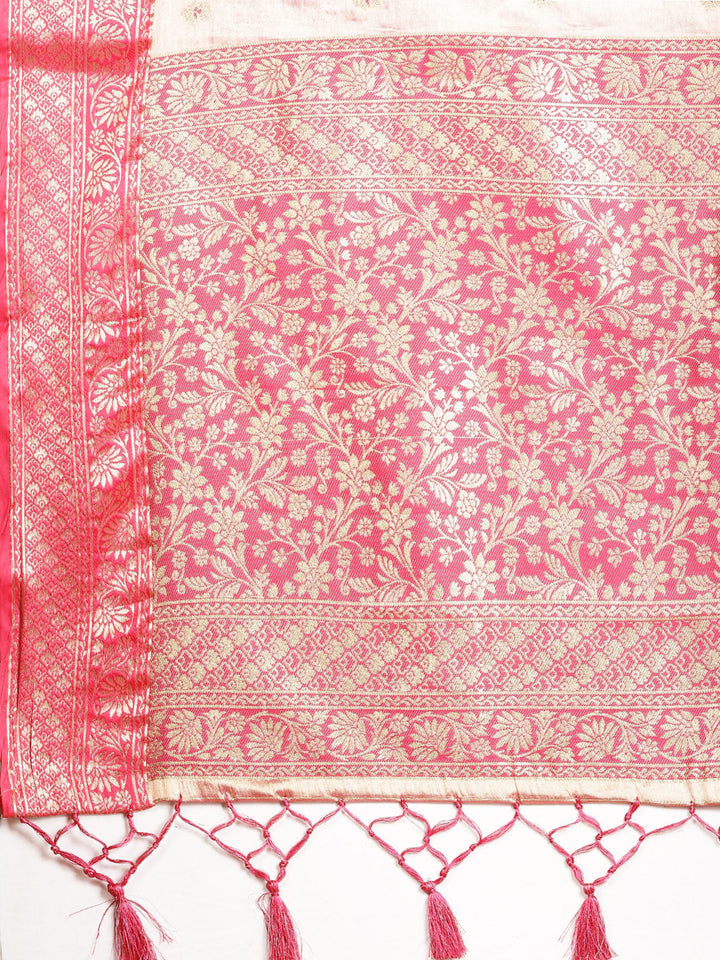 Plain Zari Border Banarasi Woven Saree
