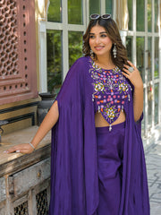 Embroidered Chinon Top With Plazzo